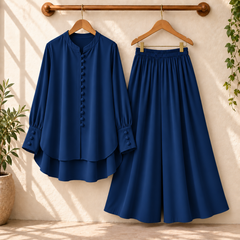 Fawoza Solid Western Shirt & Plazo Style 2-Pcs Stiched Co-Ord Set.
