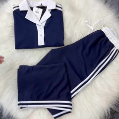 Blue Contrast Collar Style Western 2-Pcs Summer Dry-Fit Tracksuit For Her. WSTS-01