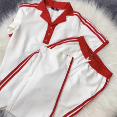 White Contrast Collar Style Western 2-Pcs Summer Dry-Fit Tracksuit For Her. WSTS-01