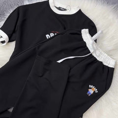 Black Bear Dreams Drop-Shoulder Style 2-Pcs Summer Dry-Fit Tracksuit For Her. WSTS-02