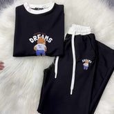 Black Bear Dreams Drop-Shoulder Style 2-Pcs Summer Dry-Fit Tracksuit For Her. WSTS-02