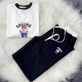 White-Black Bear Dreams Drop-Shoulder Style 2-Pcs Summer Dry-Fit Tracksuit For Her. WSTS-02