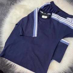 Blue Drop-Shoulder Stripe Style 2-Pcs Summer Dry-Fit Tracksuit For Her. WSTS-04