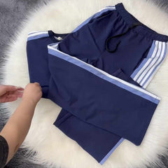 Blue Drop-Shoulder Stripe Style 2-Pcs Summer Dry-Fit Tracksuit For Her. WSTS-04