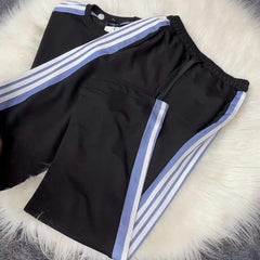 Black Drop-Shoulder Stripe Style 2-Pcs Summer Dry-Fit Tracksuit For Her. WSTS-04