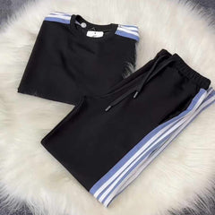 Black Drop-Shoulder Stripe Style 2-Pcs Summer Dry-Fit Tracksuit For Her. WSTS-04