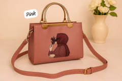 Metal Handle Hijab Girl Printed Crossbody & Handbag