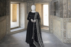 Elegant Black Flowing Maxi With Inner , Trouser & Organza Dupatta ( 3 Pcs ) - Eid Collection