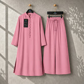 Karizma Solid Long Shirt & Plazo Style 2-Pcs Stiched Co-Ord Set.