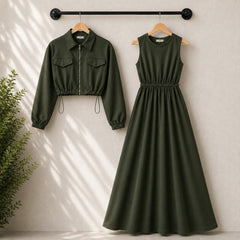 Drop Shoulder Short Jacket Maxi Style 2-Pcs Winter Co-Ord Set. WWTS-15 V5