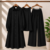 Safina Solid Western Long Shirt & Plazo Style 3-Pcs Stiched Co-Ord Set.