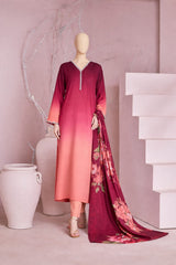 Maroon Peach- Imported Crepe Digital 3 Piece Suit-WWF-1105