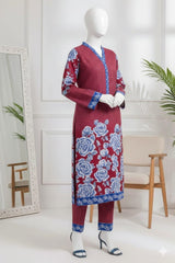 Red & Blue Floral Digital Printed Imported Crepe 2 Pcs Suit-WWF-1122