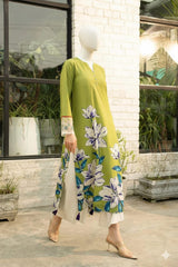 Green Floral Digital Printed Imported Crepe 2 Pcs Suit-WWF-1125
