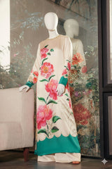 Cream Floral Printed Imported Crepe 2 Pcs Suit-WWF-1129