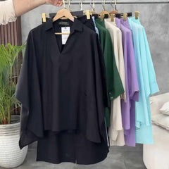 Batwing V-Collar Style Turkish Lawn 2-Pcs Stiched Co-Ord Set.