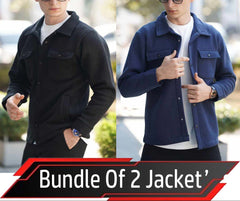 Bundle Of 2 4-Pocket Collar Style Casual Fleece Winter Button Jacket. MWJ-401