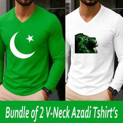 Bundle Of 2 V-Neck Full-Sleeve Printed Azadi Tshirt.