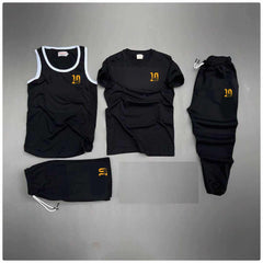 Black Messi-10 Logo Printed Bundle Of 4 Dry-Fit Complete Summer Deal.