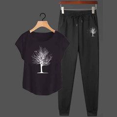 Tree Cap-Sleeves Printed 2-Pcs Summer Suit For Her