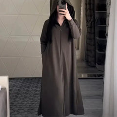 Premium Quality Long Zipper Hoodie Top Style Abaya. CWTS-24