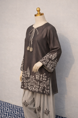Elegant Brown Kurti Set With Farshi pant.