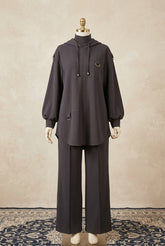 High-Low Round-Hem Patch Hooded Style 2-Pcs Winter Suit. WWTS-58