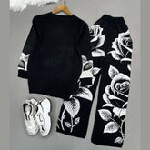 Contrast Rose Printed Premium Quality Winter 2-Pcs Tracksuit For Her. WWTS-19