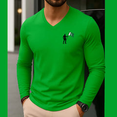 Green CT Hold Flag Logo Printed V-Neck Full Sleeve Azadi Tshirt.