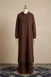 Long Pull-Over Hooded Abaya Style 2-Pcs Winter Suit. WWTS-51