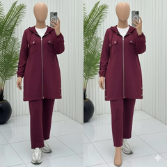 Double Pocket Jacket Style Premium Quality Winter 2-Pcs Tracksuit For Her. WWTS-52