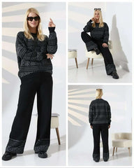 Vintage Printed Sweat-Style Premium Quality Winter 2-Pcs Tracksuit For Her. WWTS-44