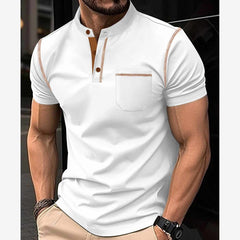White Contrast Placket Pocket Style Designer Summer Tshirt MSDTS-01