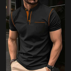 Black Contrast Placket Pocket Style Designer Summer Tshirt MSDTS-01