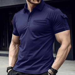 Navy-Blue Collar Sleeves Pocket Style Designer Summer Tshirt MSDTS-09