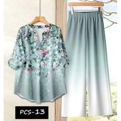 Binara Printed Western Shirt Style 2-Pcs Stiched Co-Ord Set. PCS-13