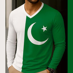 Side Panel Flag Style V-Neck Full Sleeve Azadi Tshirt. D-37