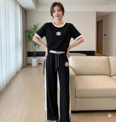 White & Black Contrast Printed Tracksuit