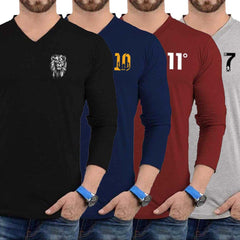 Bundle Of 4 PL-Logo Printed V-Neck Full-Sleeve Summer Tshirt's.