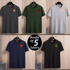 Bundle Of 5 R-Neck Half Sleeve Super Hero PL-Printed Summer Tshirt's. Deal-02