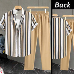 Stripe Printed Shirt Style Dry-Fit 2-Pcs Summer Suit. MS3D-52