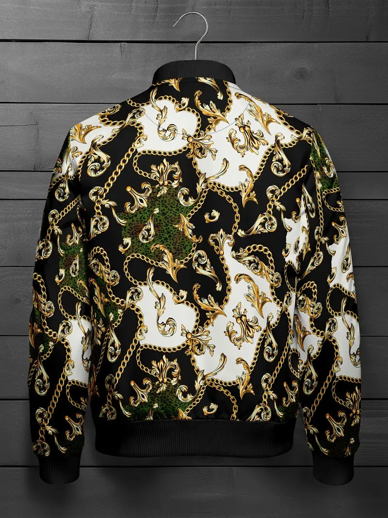 Hawaii Style Golden Texture 3D Printed Winter Zipper Jacket. MWJ-405