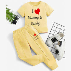 I Love D+M Kids Trouser Pintex Style 2-Pcs Summer Suit. (HTS+TR)