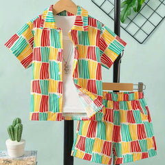 Multi-Colour Lining Style 3D 2-Pcs Summer Suit For Kids D2.