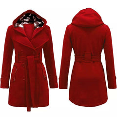 Check Style Hooded Winter Trench Coat.