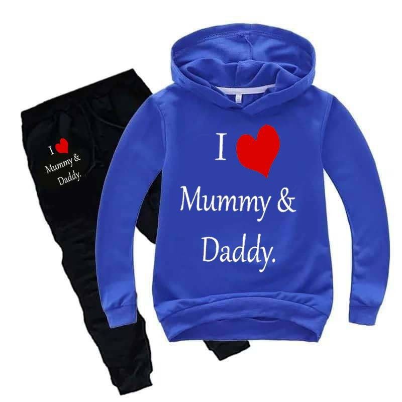 Kids I love Mummy and Daddy Printed Hoodie Style Track-Suit.