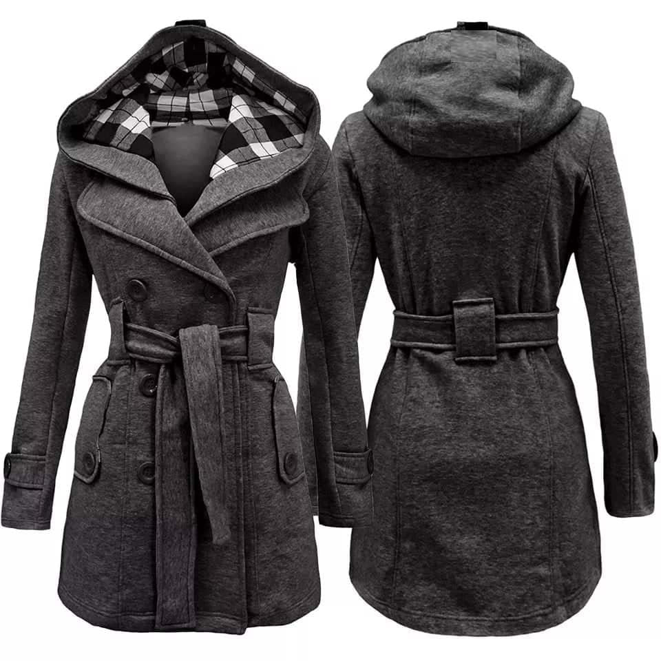 Check Style Hooded Winter Trench Coat.