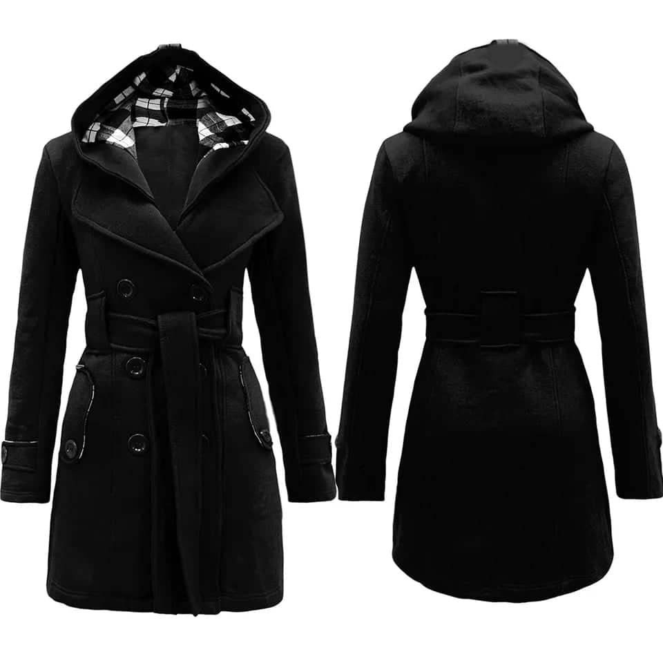 Check Style Hooded Winter Trench Coat.