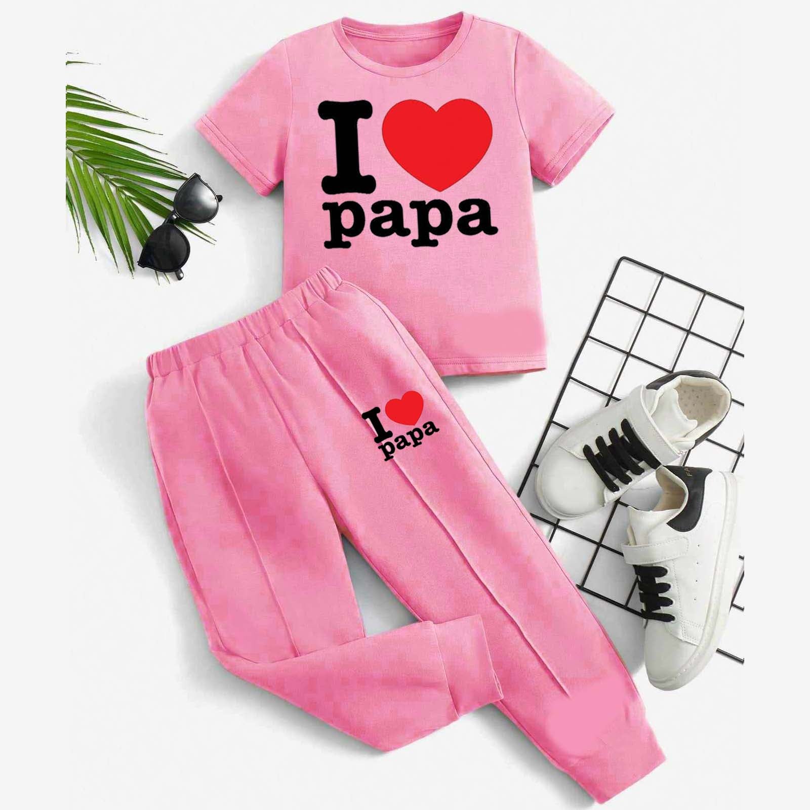 I Love PAPA Kids Trouser Pintex Style 2-Pcs Summer Suit. (HTS+TR)