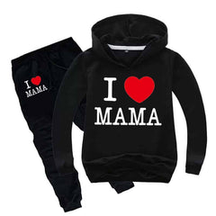 I Love MAMA Kids Hoodie Style Winter Tracksuit